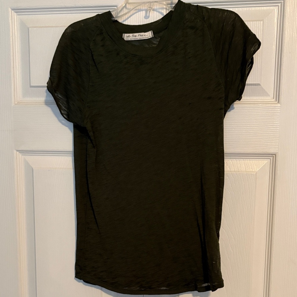 We The Free Olive Sheer Short Sleeve Top